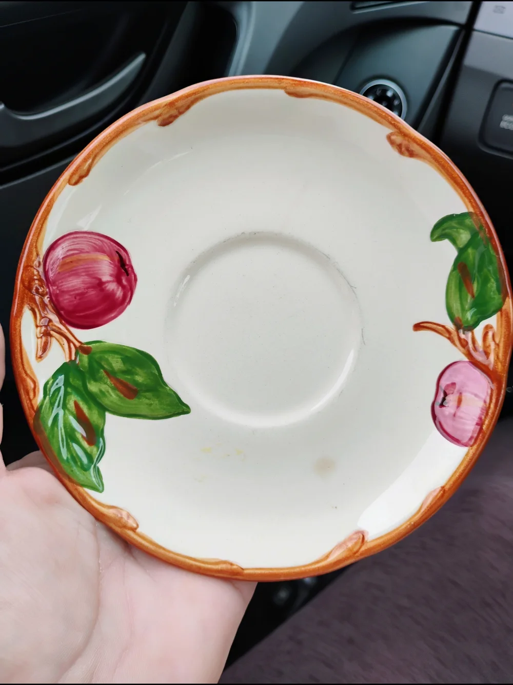 Vintage Franciscan Hand-Painted Fruit Saucer in Cream, Red, Green